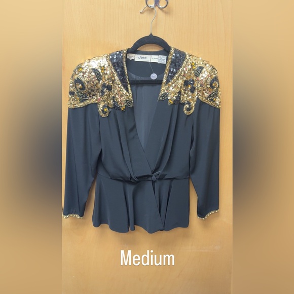 dore Tops - Vintage Black Blazer with Gold Sequin Embellishments